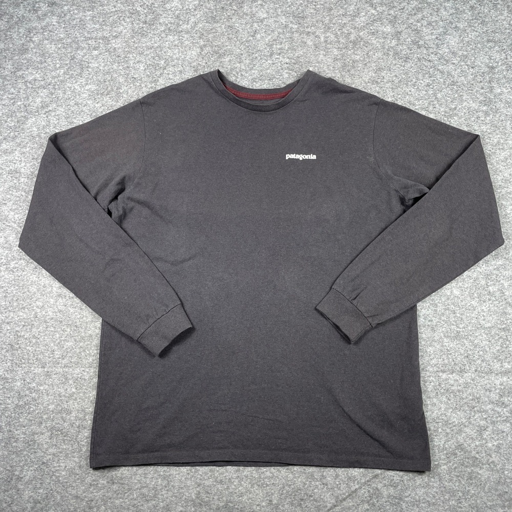 Patagonia Long Sleeve Shirt Mens L Black Responsibili-Tee P-6 Mountain Print